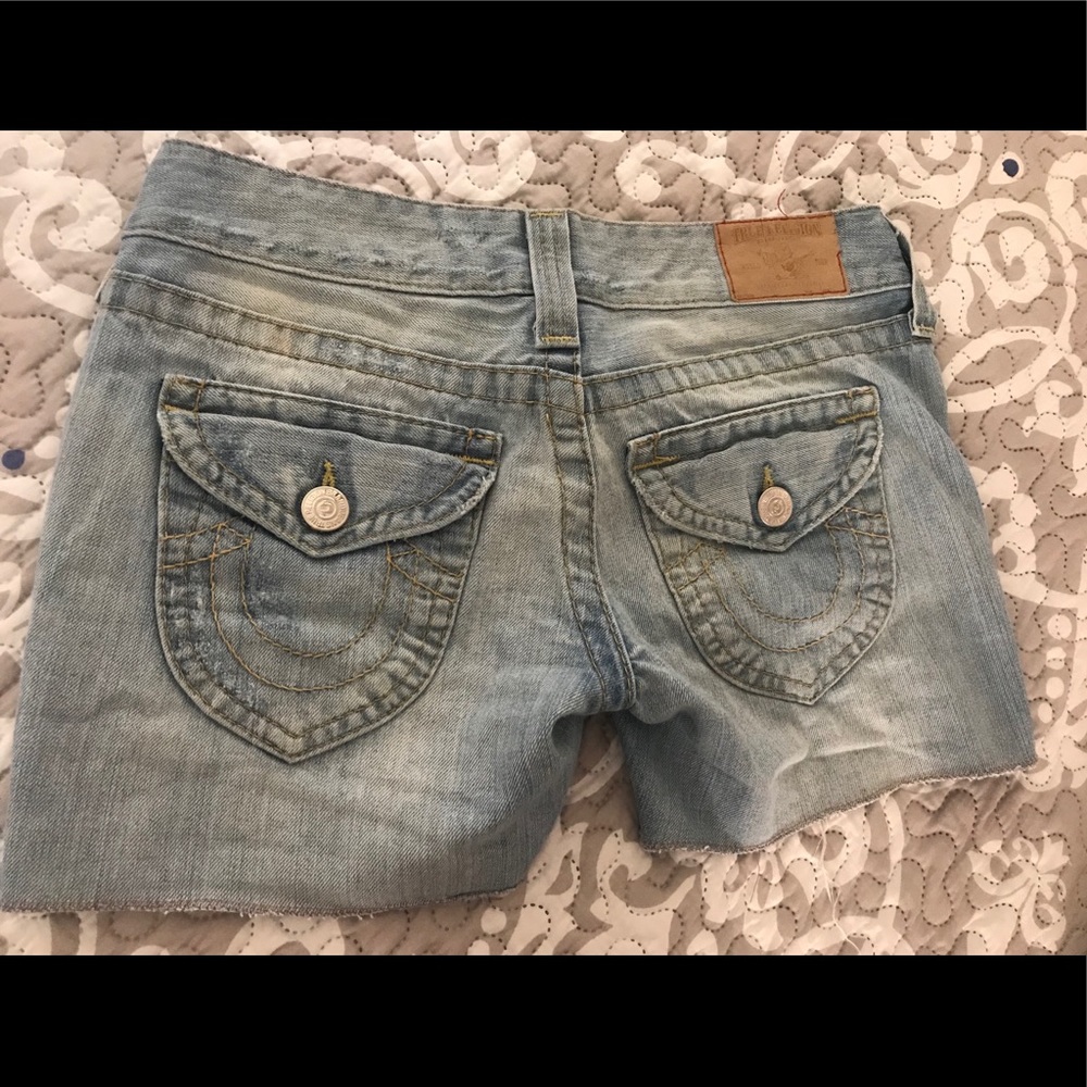 Size 26 blue jeans True Religion shorts